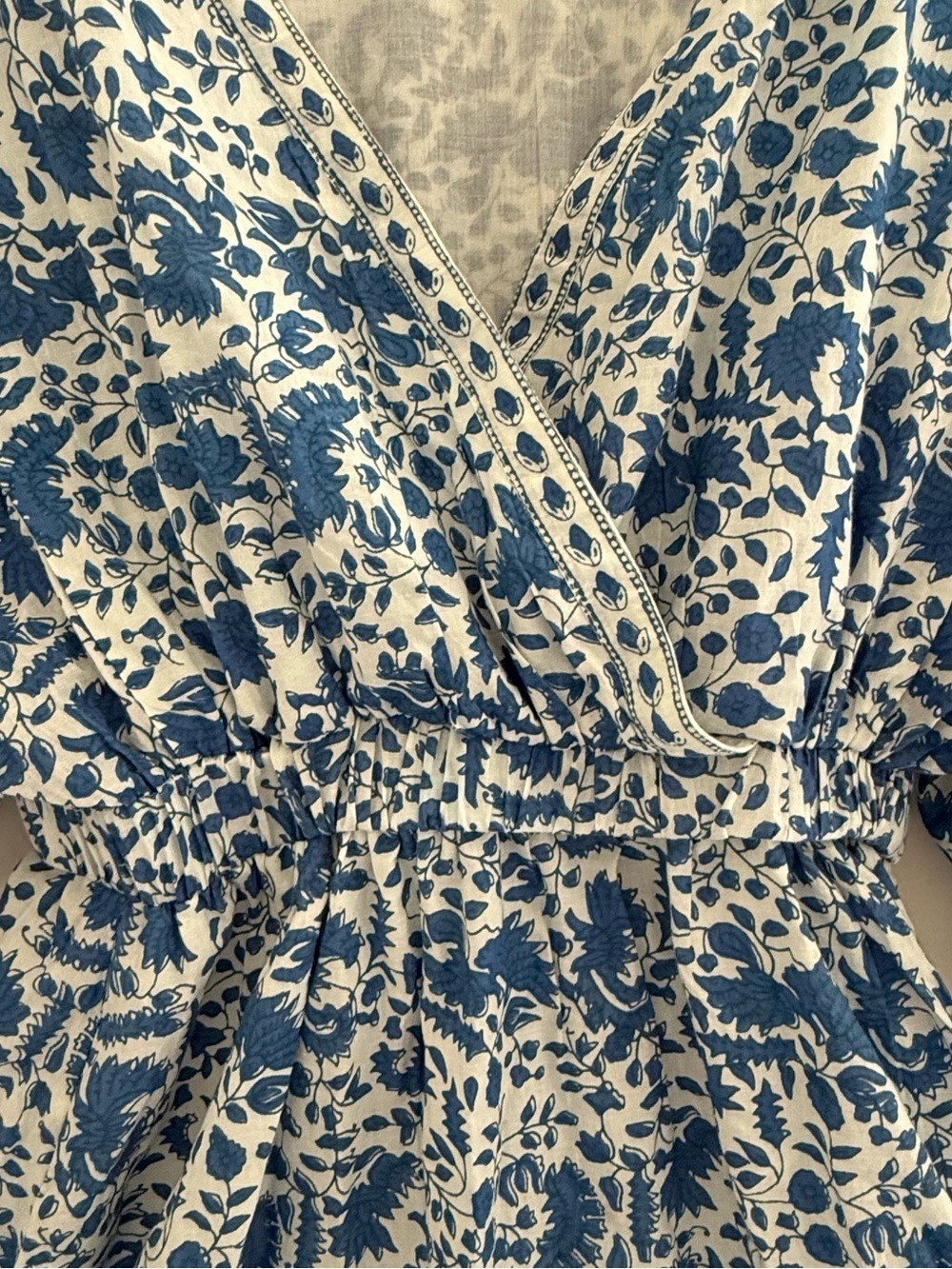 Pomegranate 100% Cotton Blue White Floral India Boho Prairie Midi Dress M - Picture 5 of 12